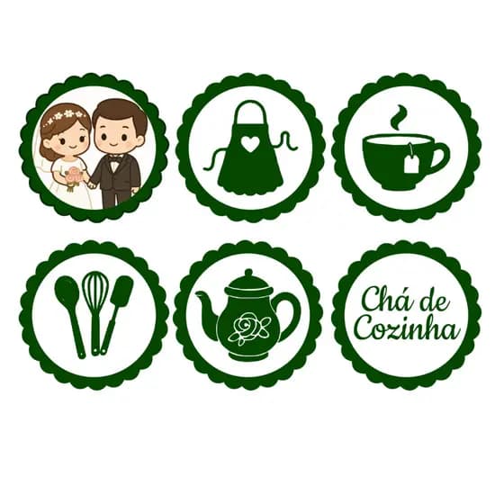 40 Toppers para Chá de Cozinha - Toppers para Chá de Casa Nova - Tags para docinhos - Chá de Cozinha Personalizado Verde