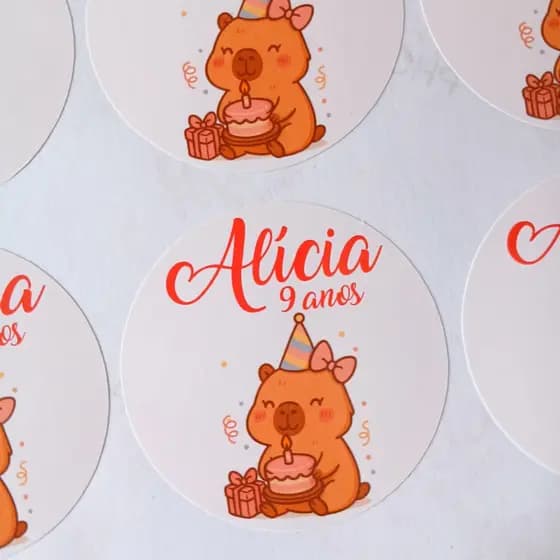 Kit Adesivo Personalizado 5x5 - Etiqueta personalizada Tema Capivara 5x5 - Festa Tema Capivara - Adesivo redondo 5x5