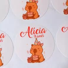 Kit Adesivo Personalizado 5x5 - Etiqueta personalizada Tema Capivara 5x5 - Festa Tema Capivara - Adesivo redondo 5x5