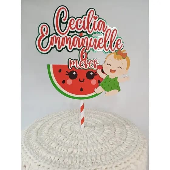 Topo Mêsversário Tema Melancia - Topo de Bolo Personalizados - Topper Mêsversário -  Papelaria Personalizada