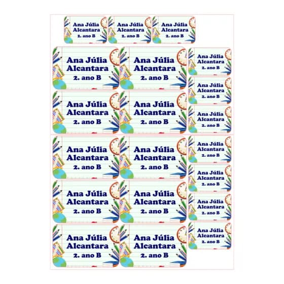 62 Etiquetas Escolares Personalizadas Papel Fotográfico - Volta às Aulas - Adesivo Escolar - Papelaria Personalizada