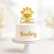 Topo de Bolo Primeira Comunhão Personalizado com Nome | Dourado - Primeira Eucaristia - Topo Cristão Personalizado