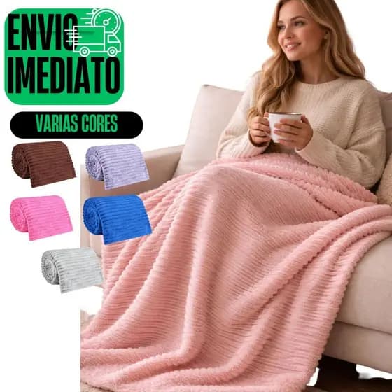 Cobertor Manta Aveludada Microfibra Canelada 200 x 140 Cm Varias Cores