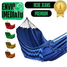 Rede De Dormir Casal ou Solteiro Descanso Jeans Mesclado Life Com Franja GR150