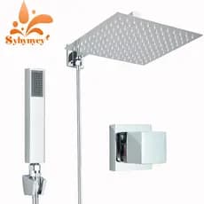 Chuveiro quadrado de aço inoxidável de 30 cm/20 cm, com válvula divisora e chuveiro de mão
