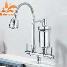 Torneira de cozinha com filtro e bico flexível, torneira de bancada com filtro, preta/cromada