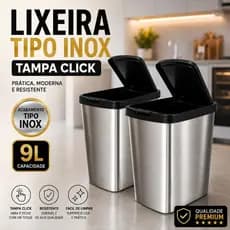 Kit 2 ou 1 Lixeira Tipo Inox 9L Tampa Click Plástico Resistente Banheiro Cozinha Arqplast