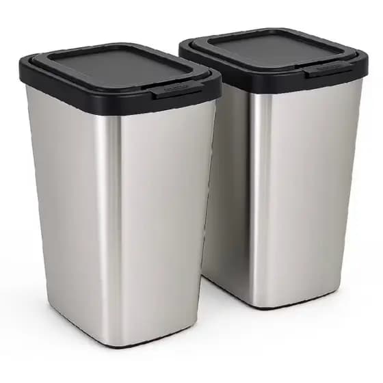 Promoção Kit 2 Lixeiras Tipo Inox 9 Litros com Tampa Click  Cozinha Banheiro