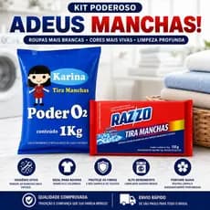 Kit Tira Manchas Em Po Karina 1kg + Sabao Em Barra Razzo Sem Cloro Roupa Branca Colorida Encardido