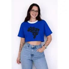 Cropped Oversized Brasil Feminino Verde Amarelo Azul Estampa Copa Torcida 2026 Moda Trend