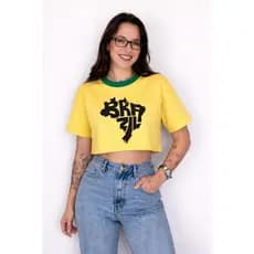 Cropped Feminino Brasil Verde Amarelo Azul Oversized Estilo Copa do Mundo Look Torcida