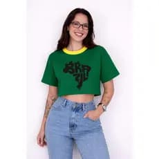 Cropped Brasil Feminino Oversized Verde Amarelo Azul Look Torcida Copa Estilo Moda Trend