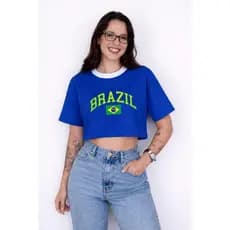 Cropped Feminino Brasil Copa do Mundo Verde Amarelo Azul Oversized Look Torcida Moda Streetwear 2026
