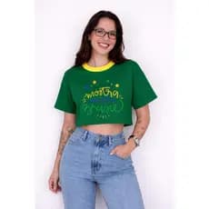 Cropped Feminino Brasil Oversized Verde Amarelo Azul Look Torcida Copa do Mundo Estilo Conforto