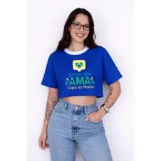 Cropped Feminino Brasil Copa Oversized Verde Amarelo Azul Estampa Torcida Moda Fashion 2026