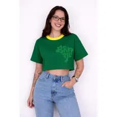 Cropped Brasil Feminino Oversized Copa do Mundo Verde Amarelo Azul Look Torcida Estilo 2026