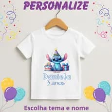Camiseta Infantil Personalizada Festa Aniversário com Nome Tema Personagem Estampada
