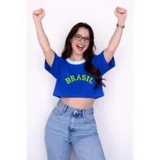 Cropped Brasil Feminino Estampa Copa Oversized Verde Amarelo Azul Look Torcida Estilo