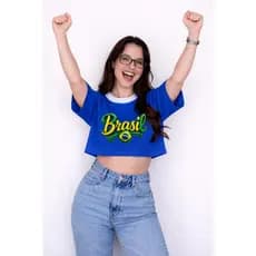 Cropped Brasil Feminino Oversized Copa Verde Amarelo Azul Look Torcida Moda Casual