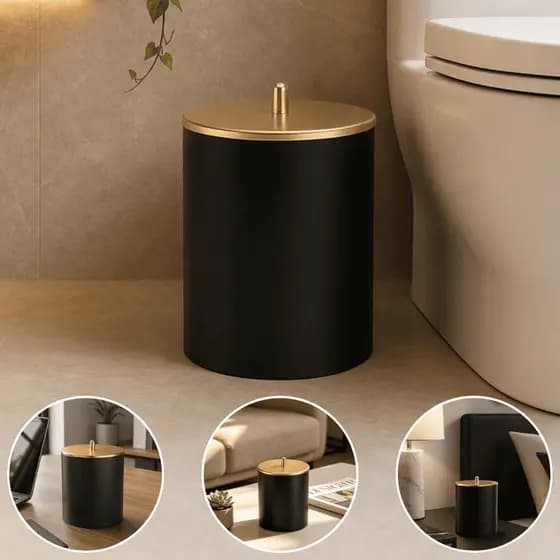 Lixeira Decorativa Preta Dourada Luxo 5L Banheiro Escritório Quarto Casa