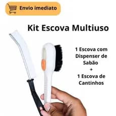 Kit Escovas de Limpeza  Escova Multiuso com Dispenser de Sabão + Escova para Cantinhos - Limpeza de Casa e Carro