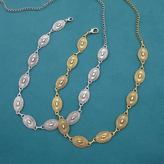 Cinto feminino retro prata estilo nacional esculpida decoração de flores cintura corrente carnaval