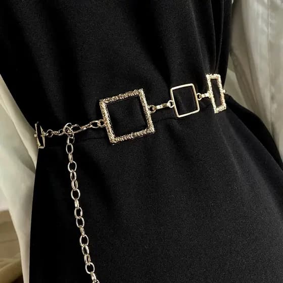 Cintos Acessórios De Moda Roupas Femininas Corrente Metálica Quadrado Versatil