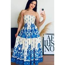 VESTIDO LONGO TOMARA QUE CAIA COM ELASTEX ESTAMPADO VERÃO 2026