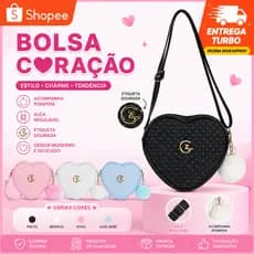 Bolsa Coração Feminina Transversal De Lado E Ombro Estampa Moderna Pequena Mini Bag C/ POMPOM