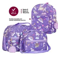 Kit C/ 3 Peças Mala Maternidade Mochila De Costas Infantil Menina e Menino Saida Hospital Reforçada Estampa Unicornio