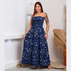 Vestido Longo Tomara que Caia Estampado Floral Elegante Festa Praia Estilo Boêmio ENVIO RAPIDO