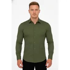 camisa social manga longa liso tecido crepinho slim fit premium luxo