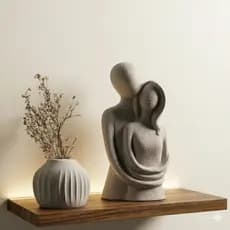 Conjunto Escultura Casal Abraço e Vaso Minimalista - Estatueta Namorados Decoração Elegante Contemporânea Moderna