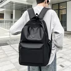 Mochila grande masculina para estudantes, preta pura, mochila casual com grande capacidade, à prova d'água, modelo novo,