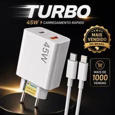 Carregador Turbo Original 45W USB e USB-C + Cabo IOS OU TIPO C