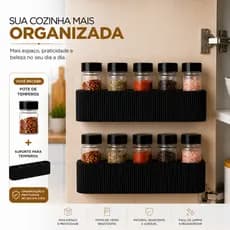 Porta Temperos com 5 Potes de 100ml e Suporte Organizador de Bancada Cozinha Porta Condimentos Armazenador de Temperos