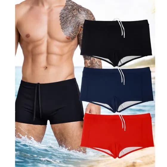 KIT 2 e 3 Sunga Boxer Masculina: Proteção UV+50, Cordão Ajustável, Costura Reforçada