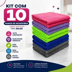 Kit 10 Panos Microfibra Alta Absorção Multiuso Não Risca Sem Fiapos Limpeza Casa Carro PM001-A
