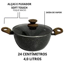 Panela Caçarola Cerâmica Antiaderente Grossa Tampa De Vidro MundiArt