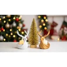 Alce com vela de LED Arvore Dourada decor Magic