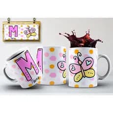 Caneca Alfabeto Infantil Borboleta com nome personalizado - Tem todas as letras
