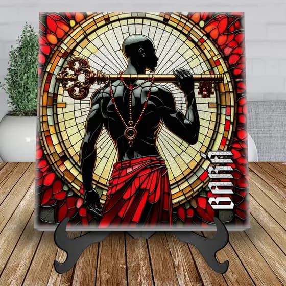 Azulejo Decorativo Bara Exu Orixas Vitral com suporte em MDF