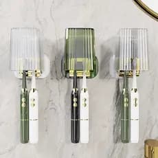 Luz de luxo Rack de escova de dentes elétrica sem perfuração fixado na parede conjunto de copo de escovação escova de de
