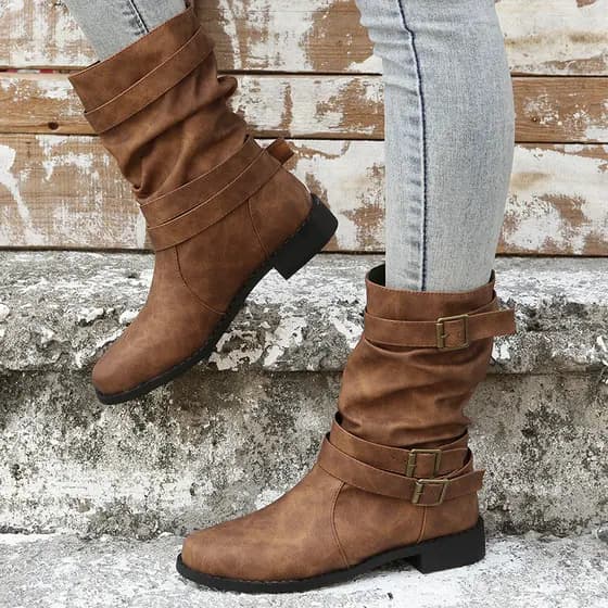 Botas de cano médio femininas 2026 outono inverno novas botas planas femininas botas Plus Size