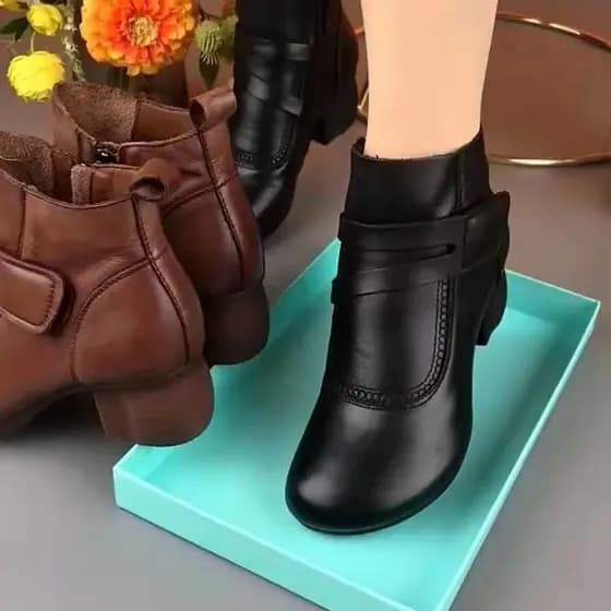 Botas Curtas Femininas Sem Apoio Para Os Pés Em Couro PU