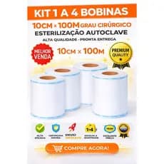 Bobina Grau Cirúrgico 10cm x 100m p/ Autoclave Esterilização Odonto Manicure Podologia