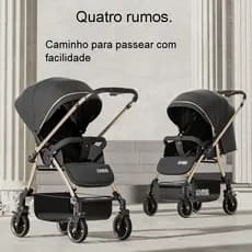 Carrinho de bebê com quatro rodas giratórias, assento reclinável, mecanismo de dobragem com um toque e manuseio em duas