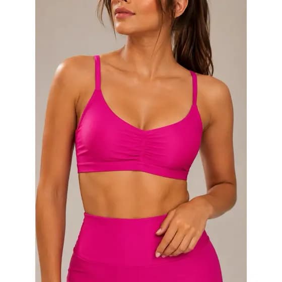 Top Fitness Academia Feminino Franzido Central Premium Academia Bojo Removível Regulagem UV50 Microcanelado