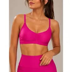 Top Fitness Academia Feminino Franzido Central Premium Academia Bojo Removível Regulagem UV50 Microcanelado