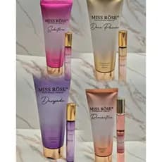 Kit Hidratante e Perfume Body Mist Miss Rôse (Sedutora,Desejada,Doce Paixão,Romântica,Chuva de Baunilha)